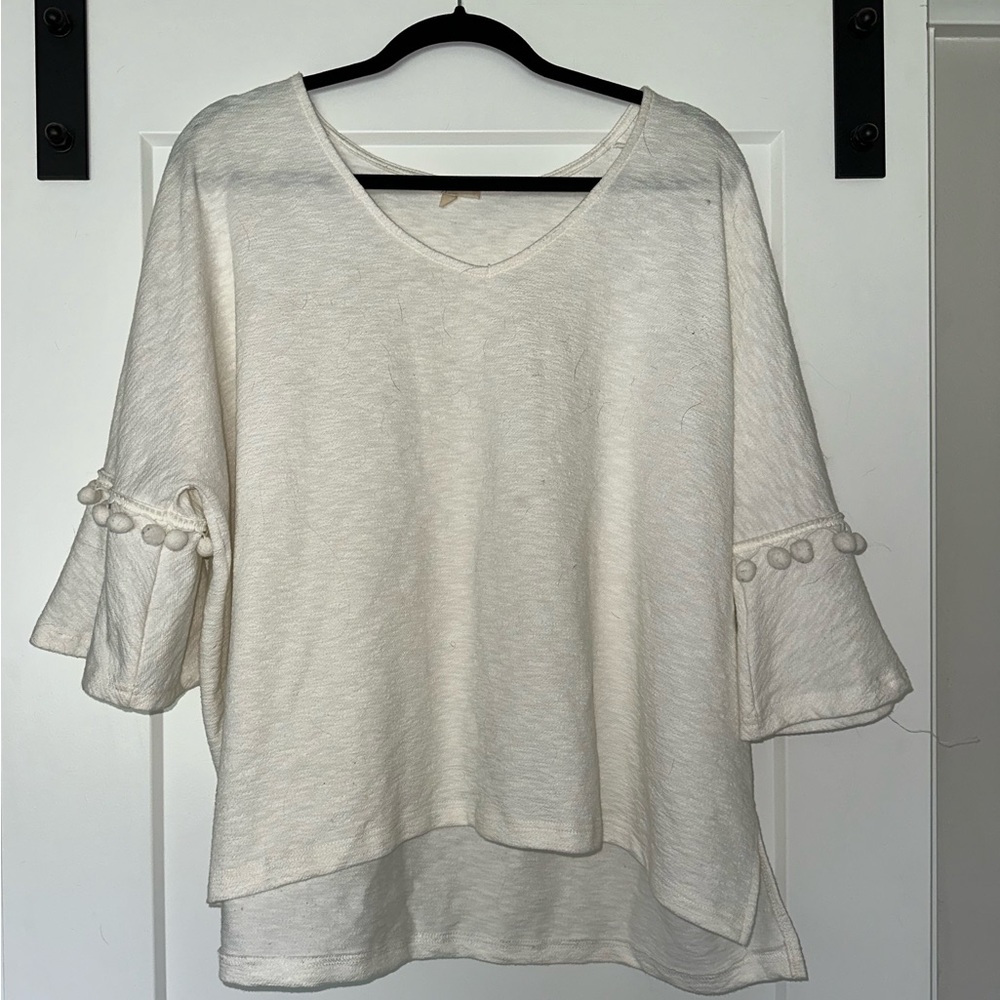 Mystree Oversized Pom Pom Sleeve Top